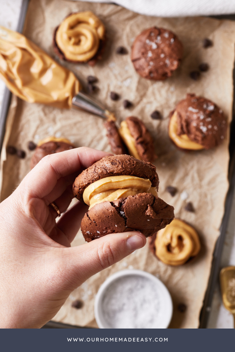 Brownie Chocolate Peanut Butter Sandwiches finished on baking sheet