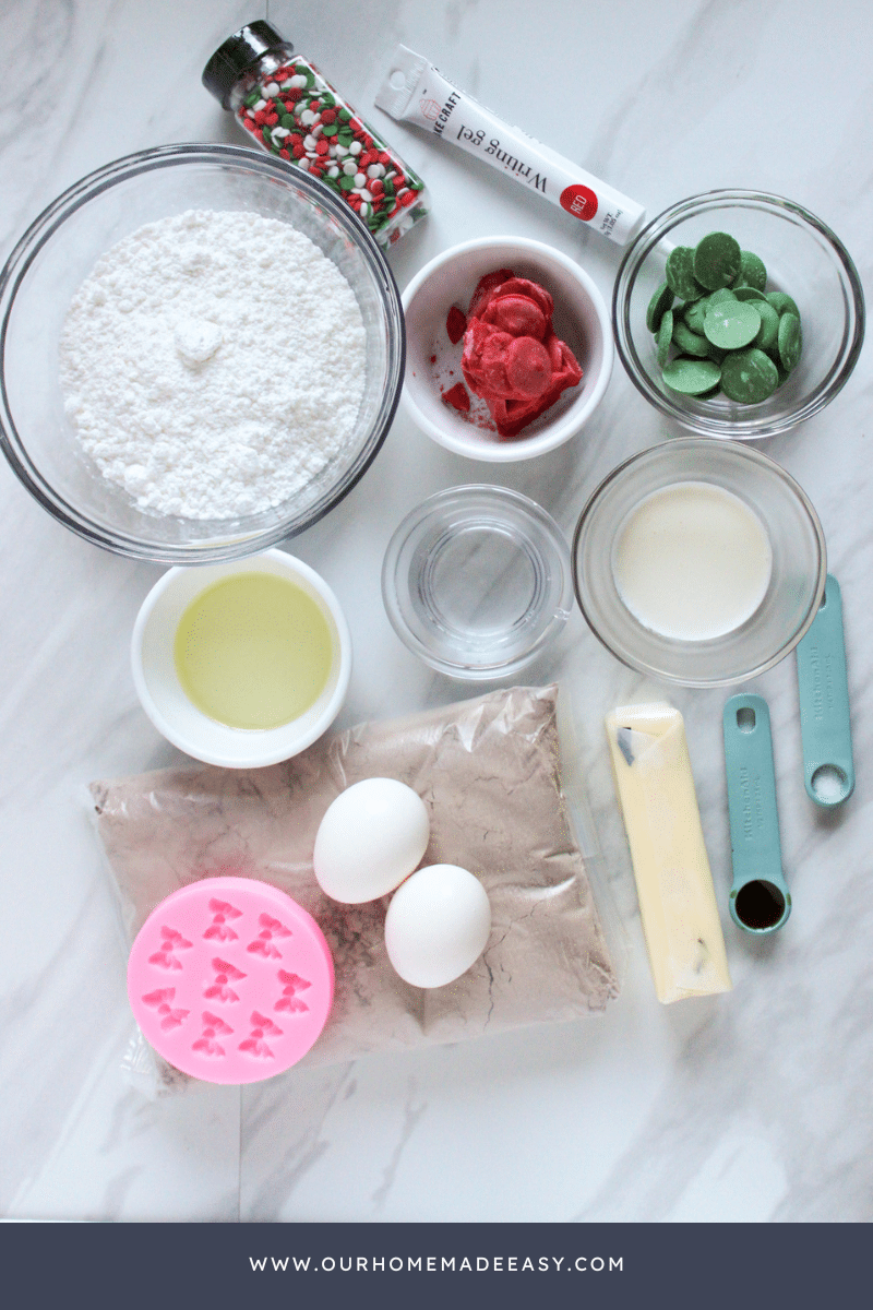 Christmas brownie ingredients on countertop