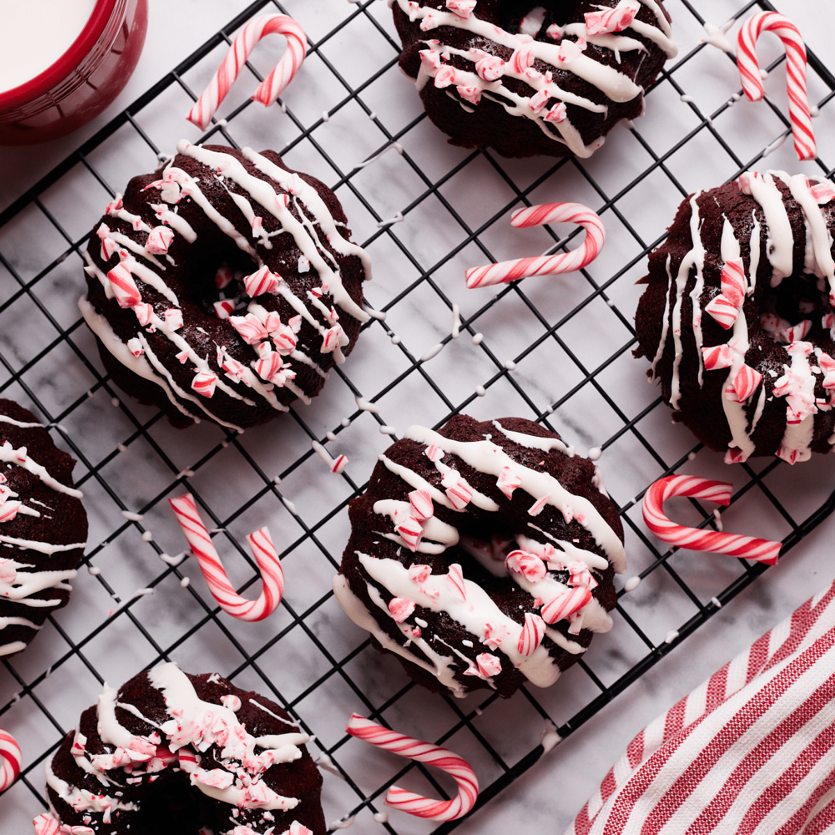 Mini Chocolate Peppermint Christmas Bundt Cakes on cooling rack