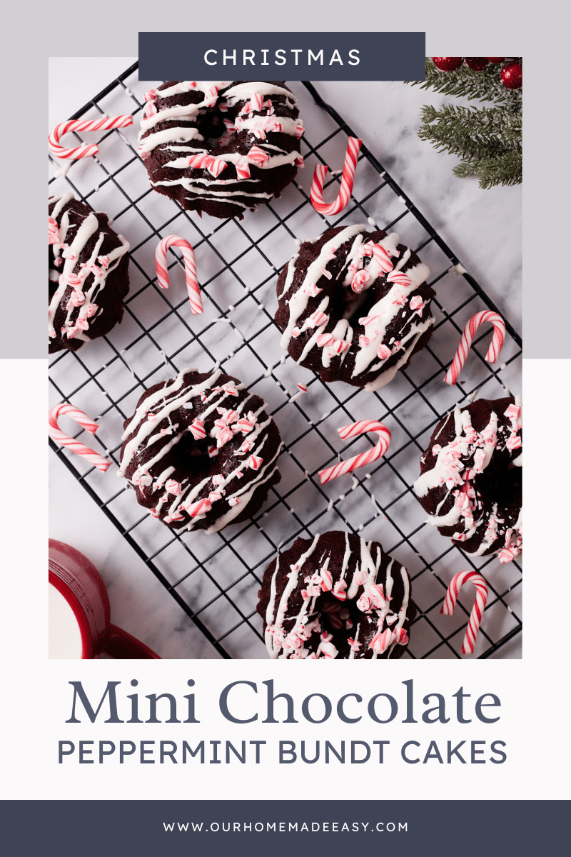 Mini Chocolate Peppermint Christmas Bundt Cakes Hero