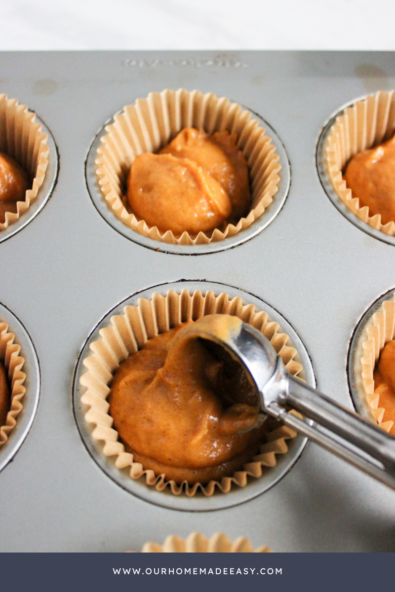 Pumpkin Cupcakes Batter in Muffin tin