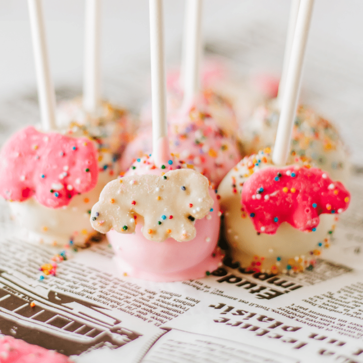 Frosted Animal Cookies cake pops finished on table