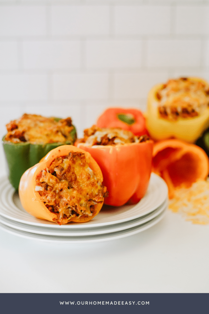 Air Fryer Stuffed Peppers cut open on plate