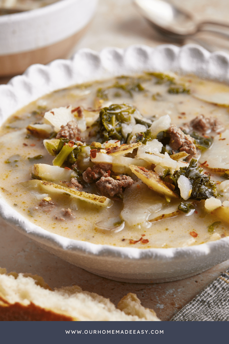 Healthy zuppa toscana in serving bowl