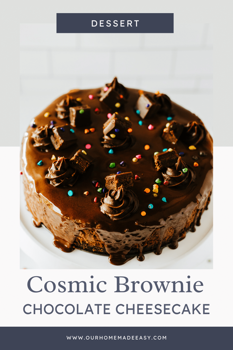 brownie chocolate cheesecake on countertop