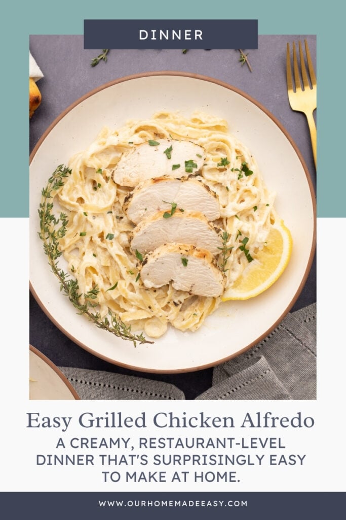 grilled chicken alfredo on dinner plate