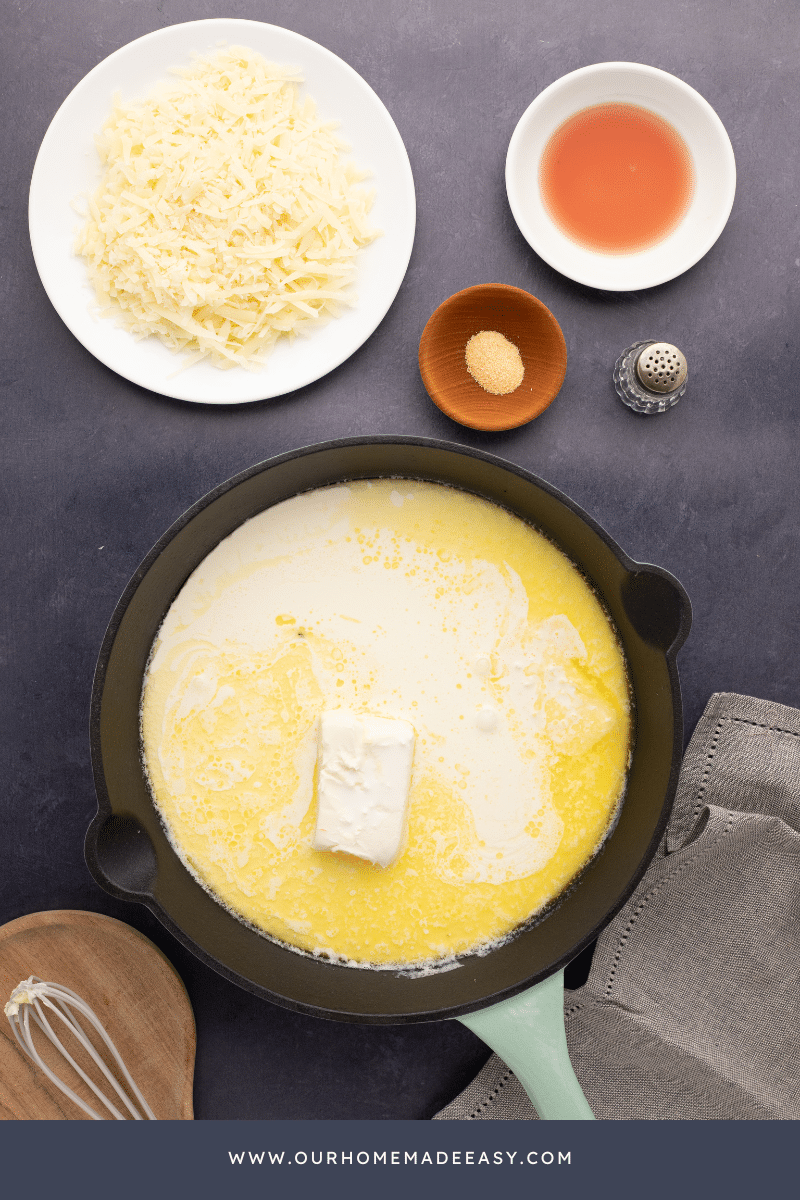 Italian Alfredo in pan being cooked