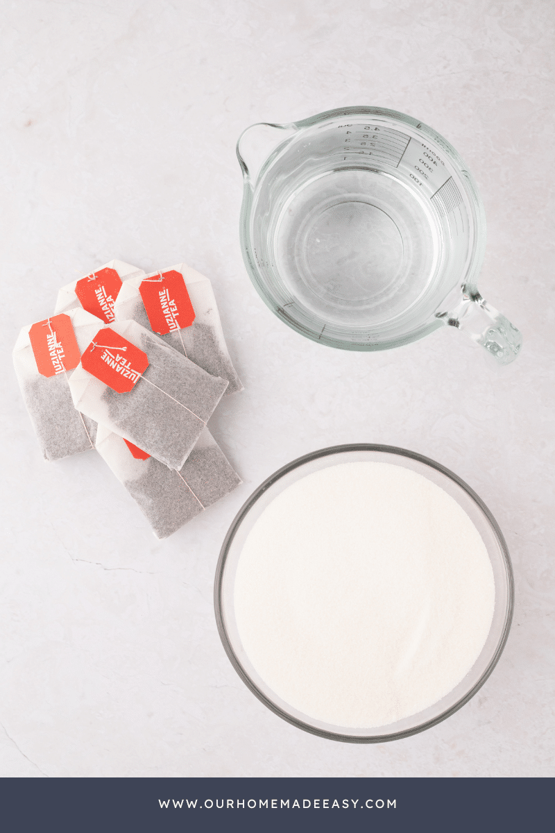 Southern Sweet Tea recipe ingredients on countertop