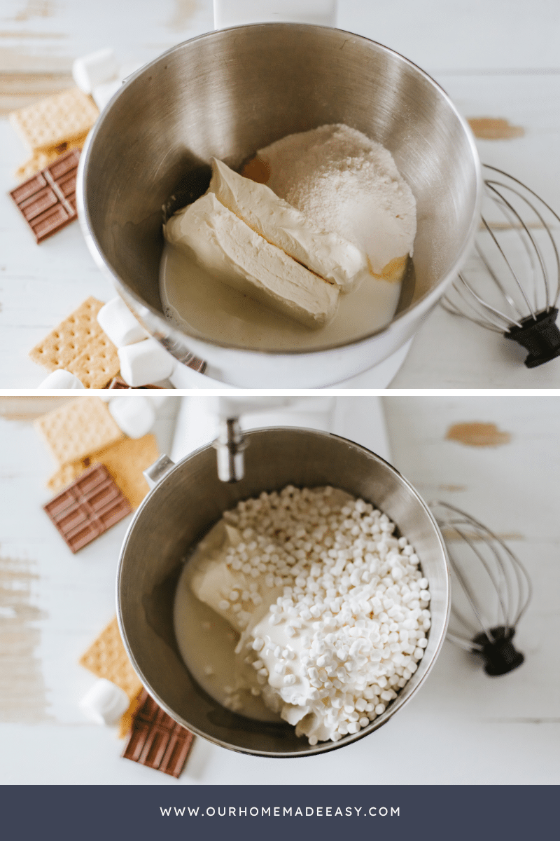 Smores dip recipe in process