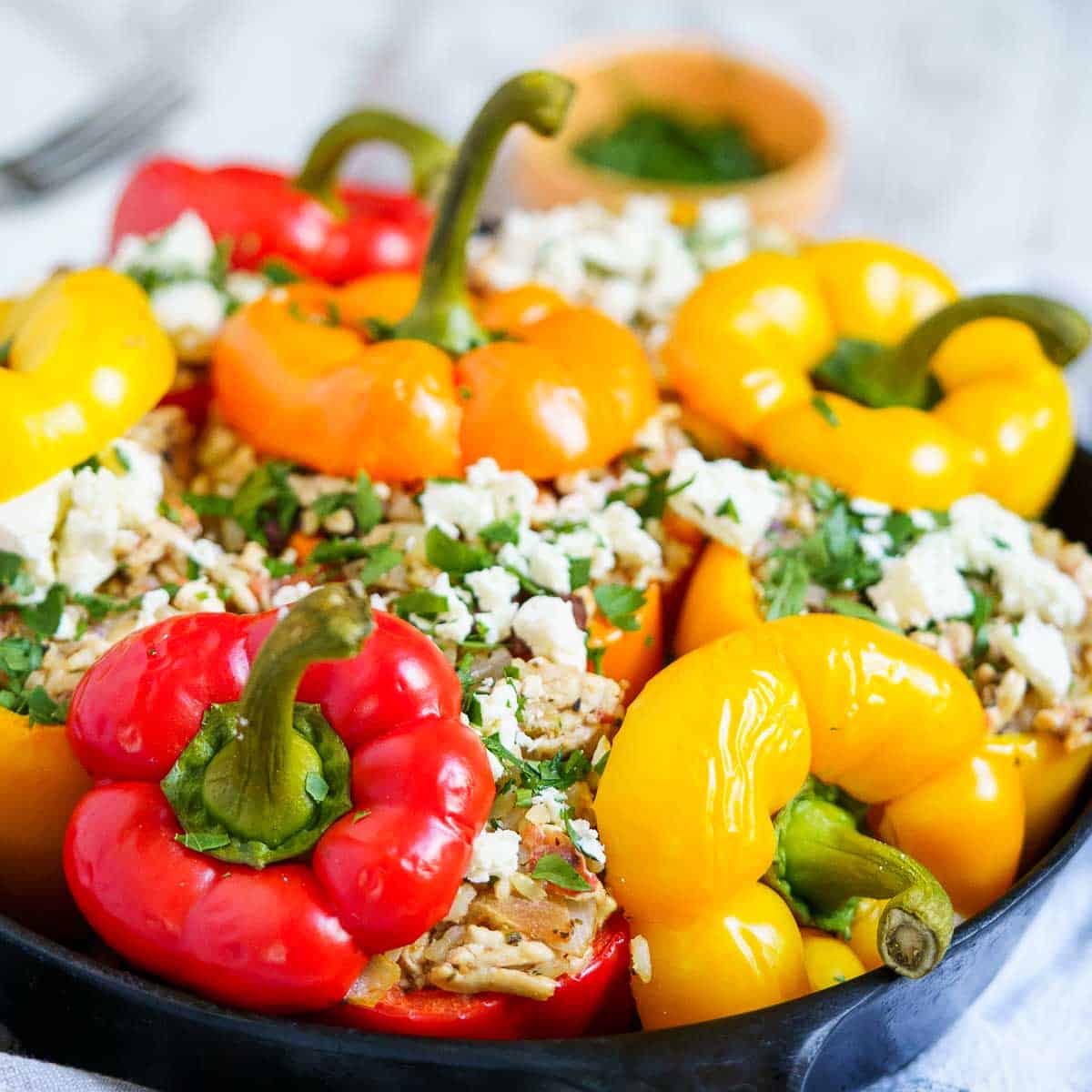 Image for Greek Ground Chicken Stuffed Peppers with Feta and Tomatoes