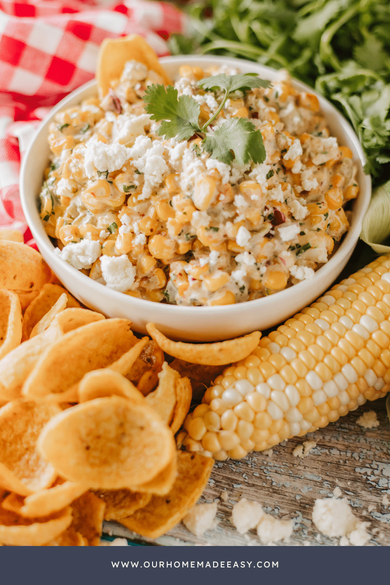 close up of Mexican street corn dip and cheese