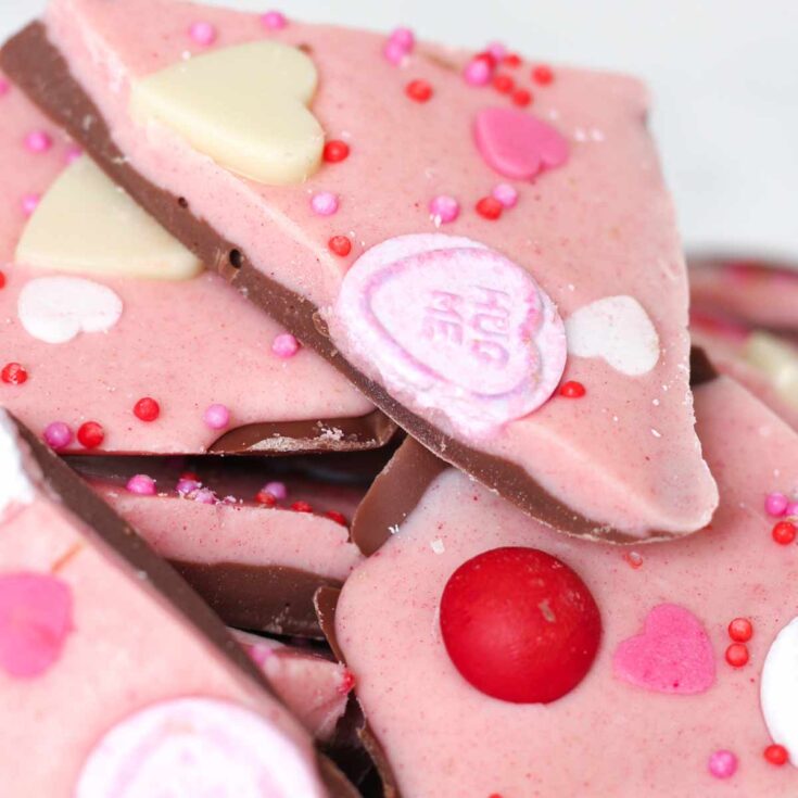 Image for Easy Valentine's Day Bark With Pink Chocolate And Candy Hearts
