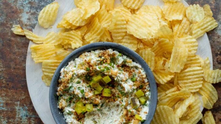 Image for Creamy Fried Dill Pickle Dip with Potato Chips