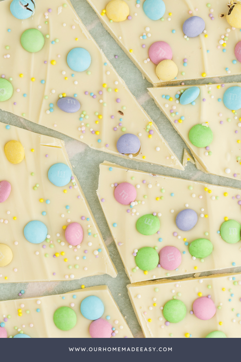 Closeup of finished Spring White Chocolate dessert treat