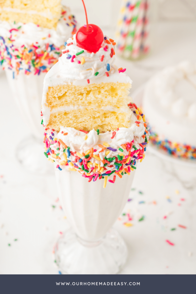 Finished easy homemade vanilla milkshake on counter