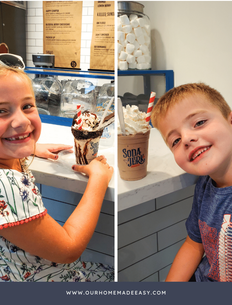 two kids enjoying milkshake a local milkshake dessert place