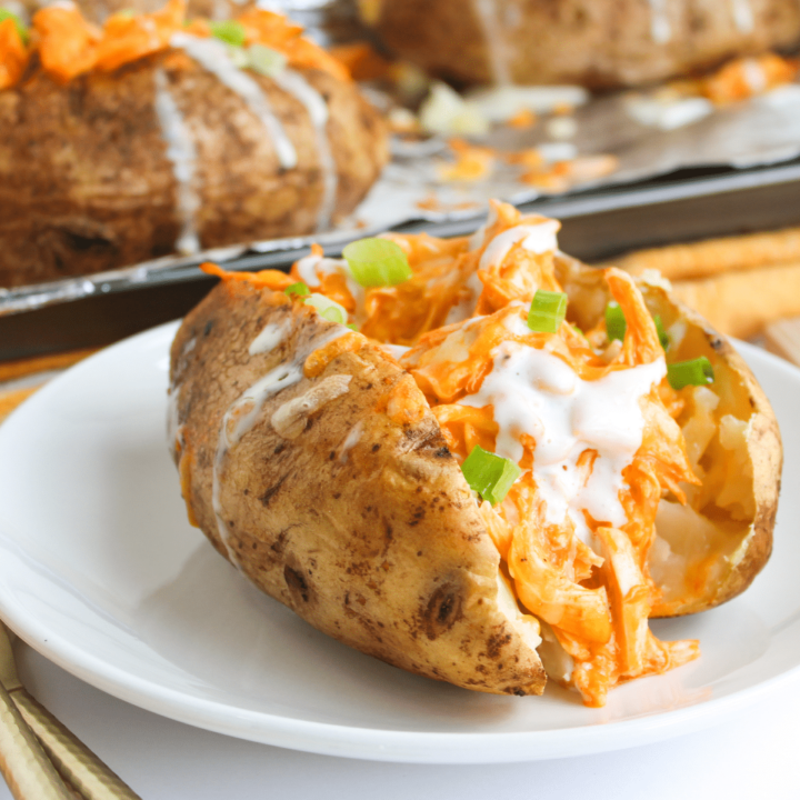 buffalo chicken baked potato on plate