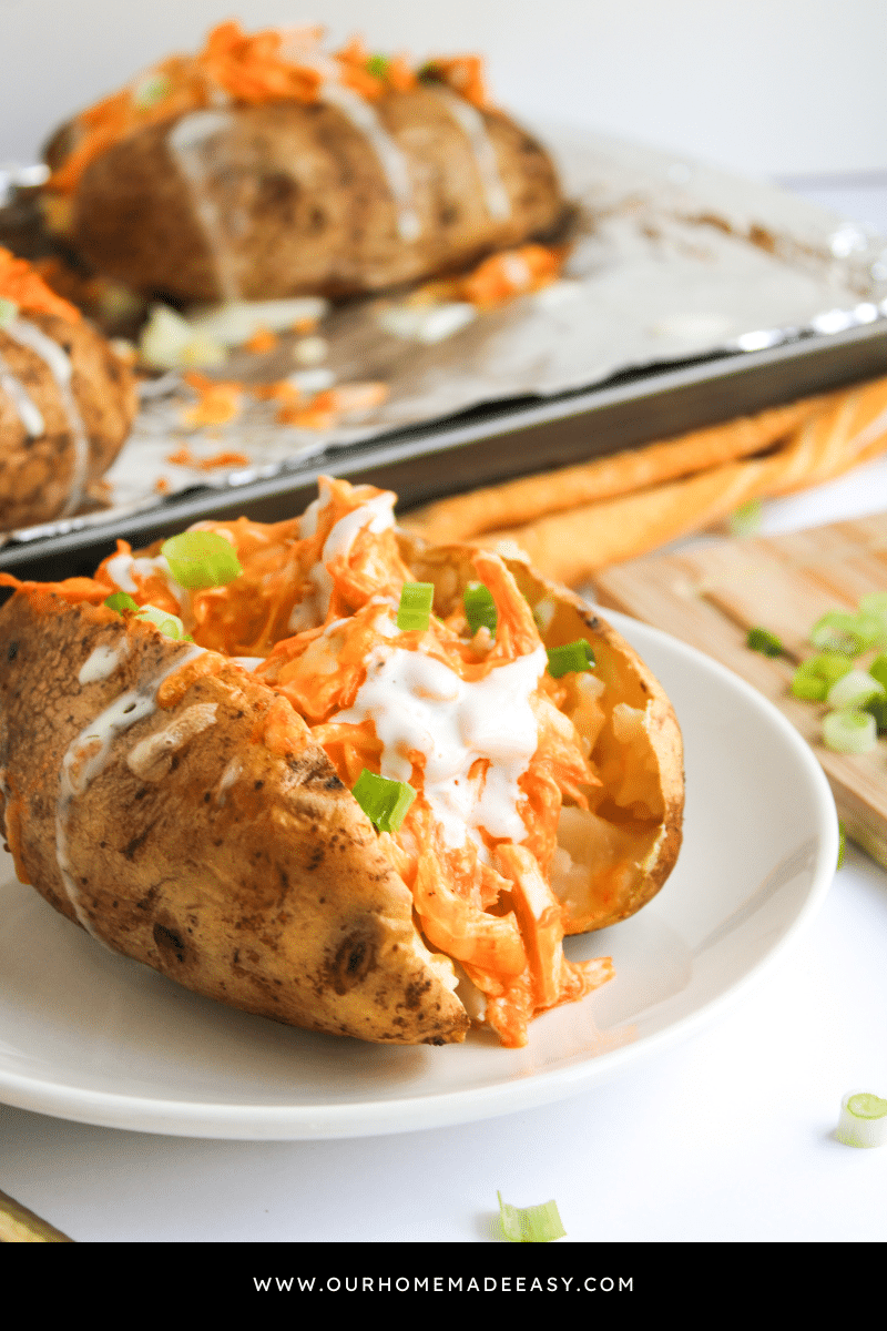 finished buffalo chicken stuffed potato