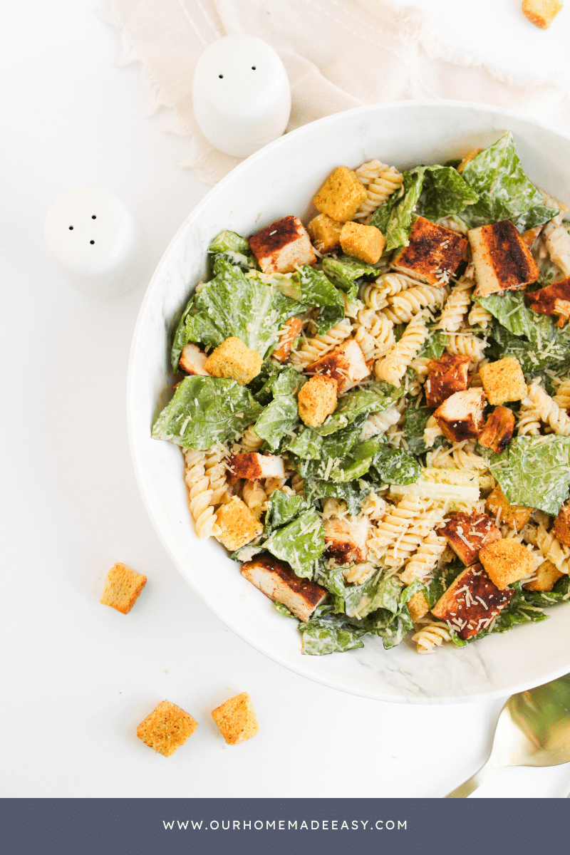Finished Chicken Caesar Pasta Salad in bowl
