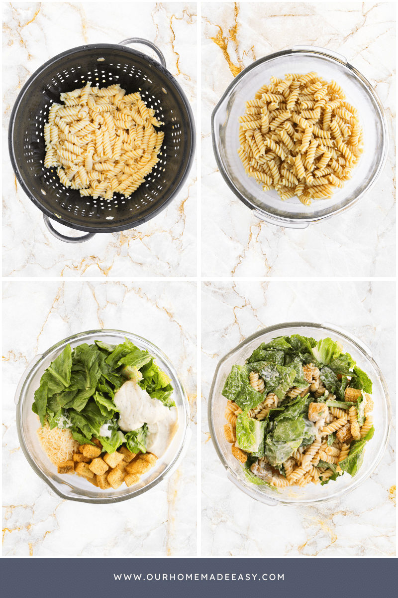 Chicken Caesar Pasta Salad in process collage