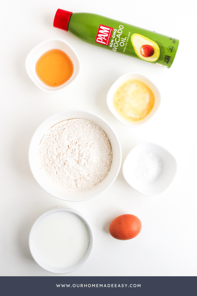 mini pancakes ingredients on countertop