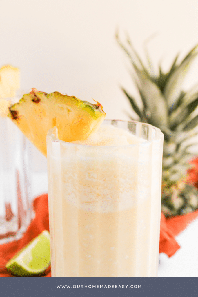 Close up of finished pina colada mocktail drink