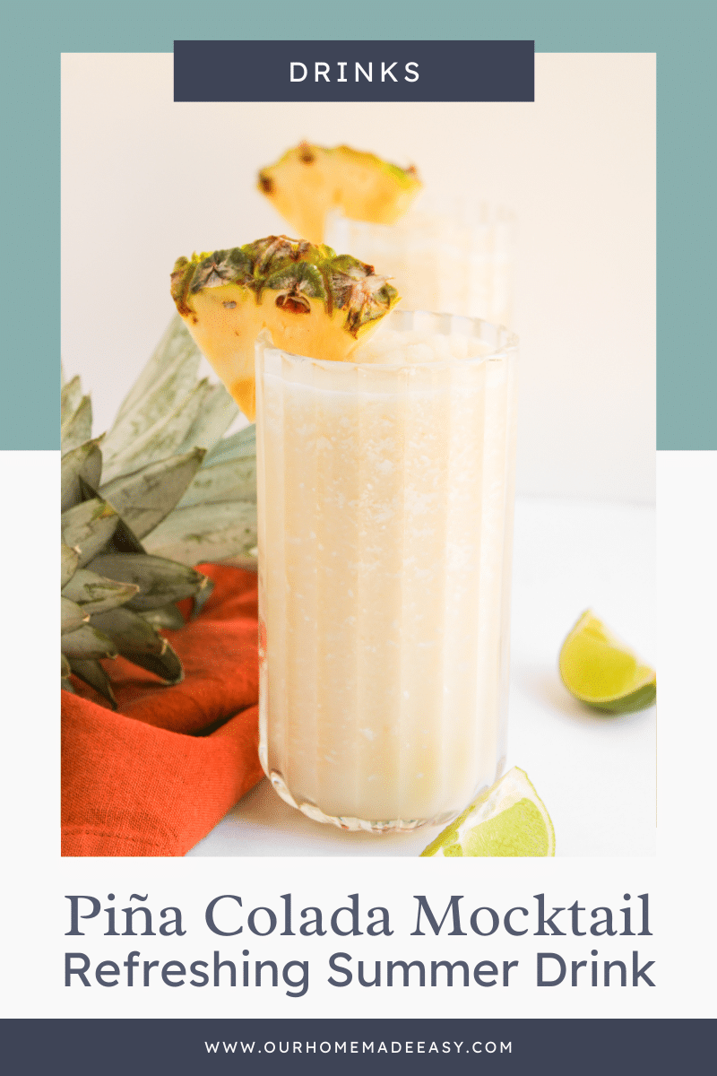 Pina colada mocktail with text