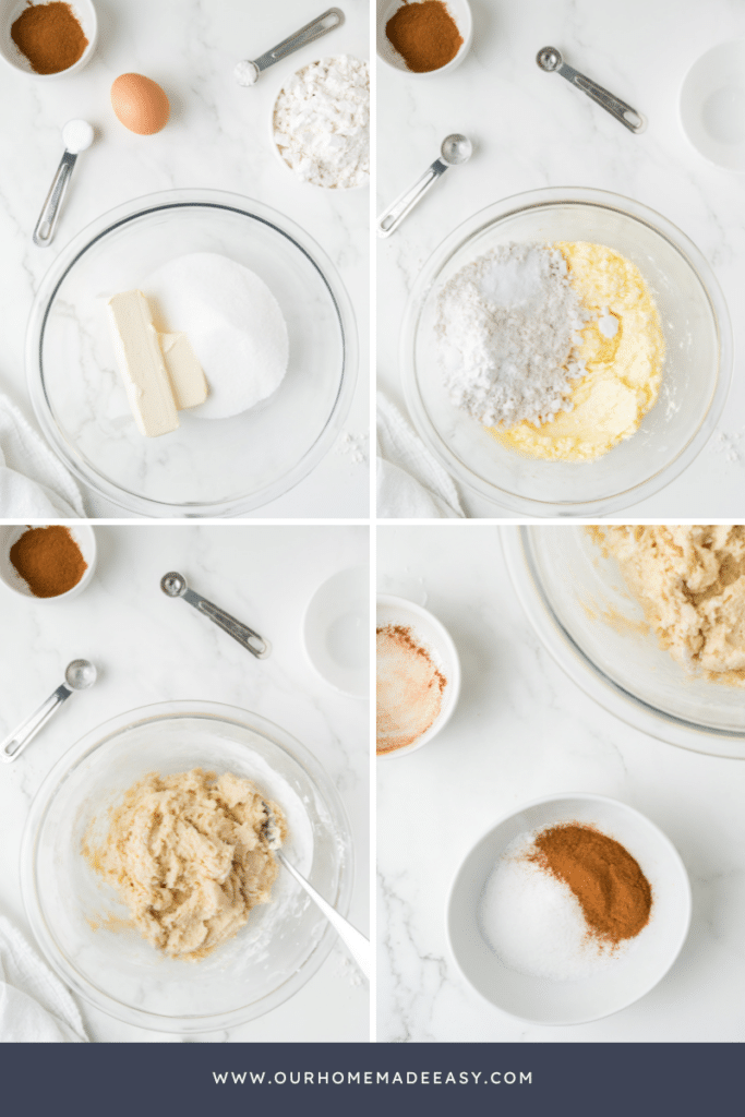 making chewy snickerdoodle cookie dough collage