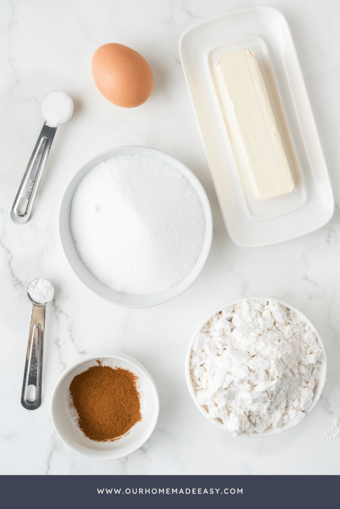 soft snickerdoodle cookie ingredients on countertop
