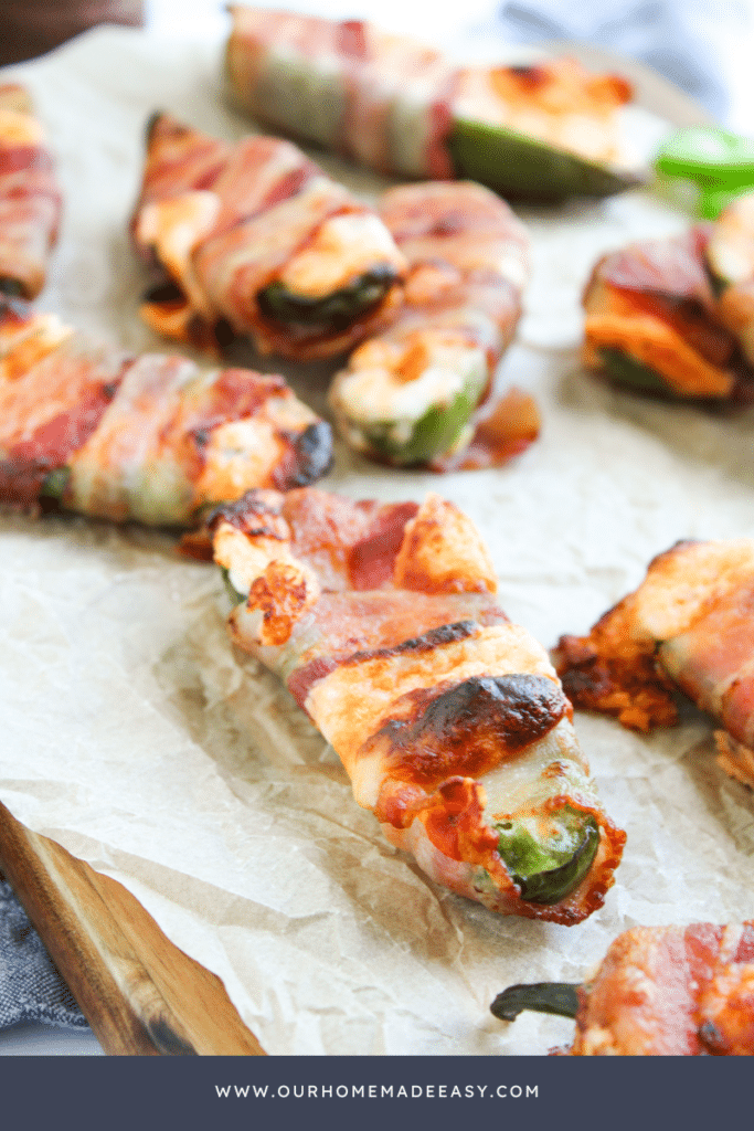 finished bacon wrapped air fryer jalapeno poppers on countertop
