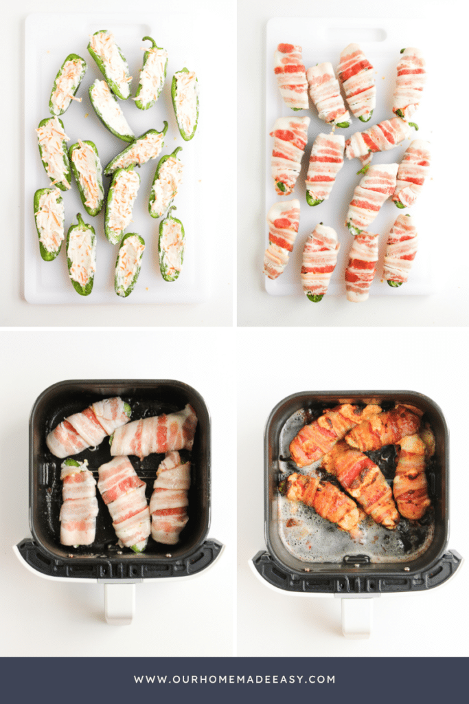 air fryer jalapeno poppers in air fryer collage