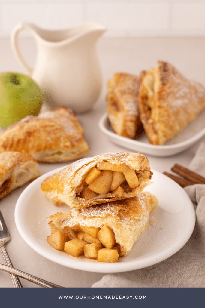 homemade turnover cut in half showing apple filling