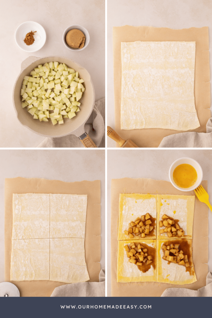 Making apple turnover filling and prepping dough collage