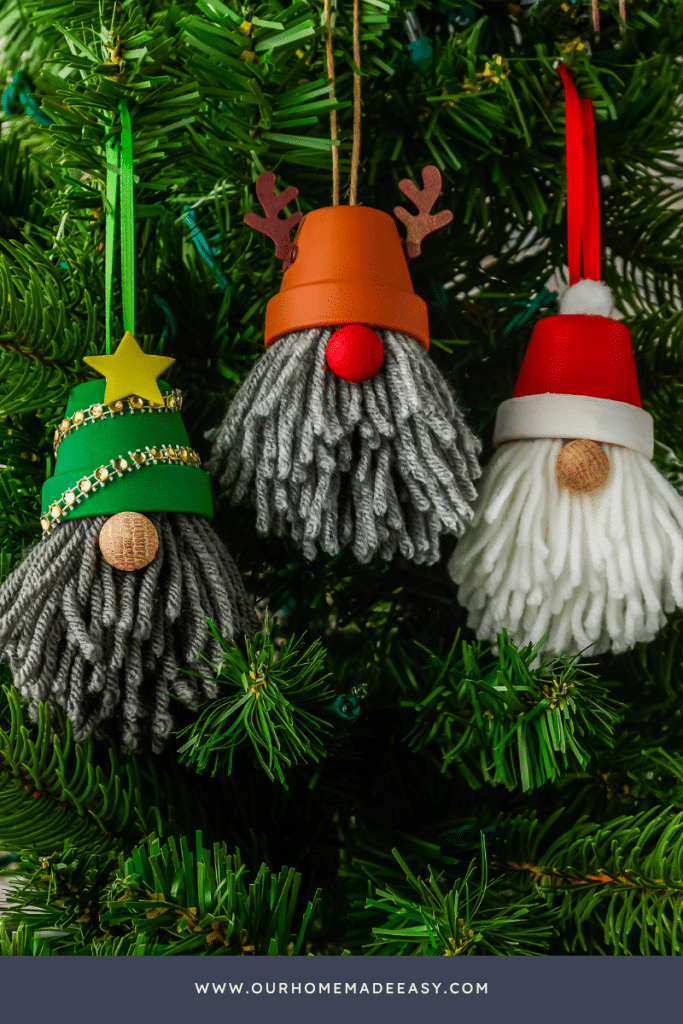 three styles of gnome ornaments hanging
