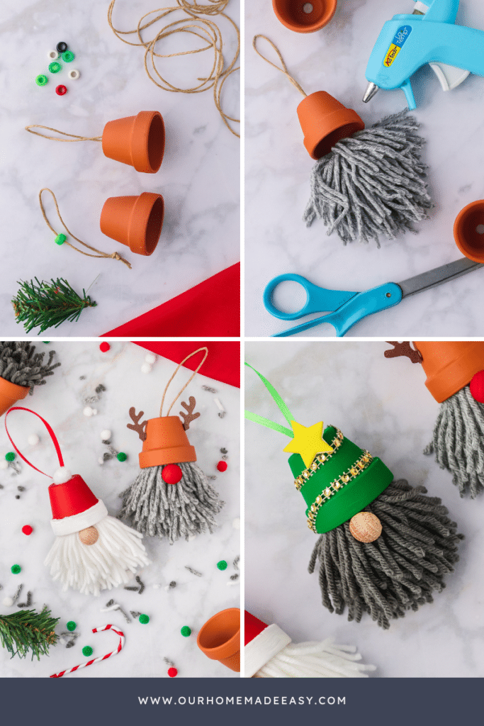 Collage assembling the gnome ornaments
