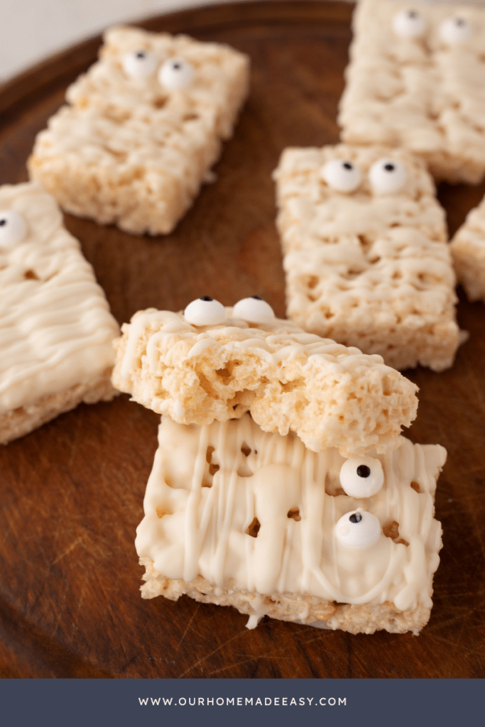 bite shot of Halloween Mummy Rice Krispies