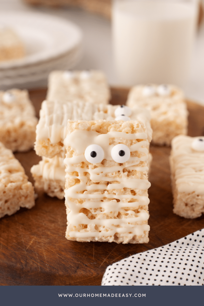 Mummy rice krispies with eyes and melted chocolate