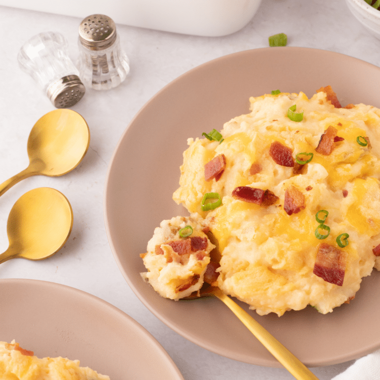 loaded baked potato casserole plated