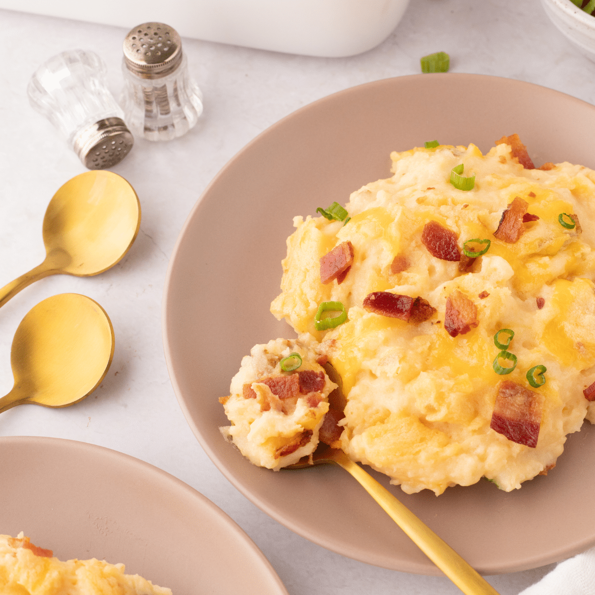 loaded baked potato casserole plated