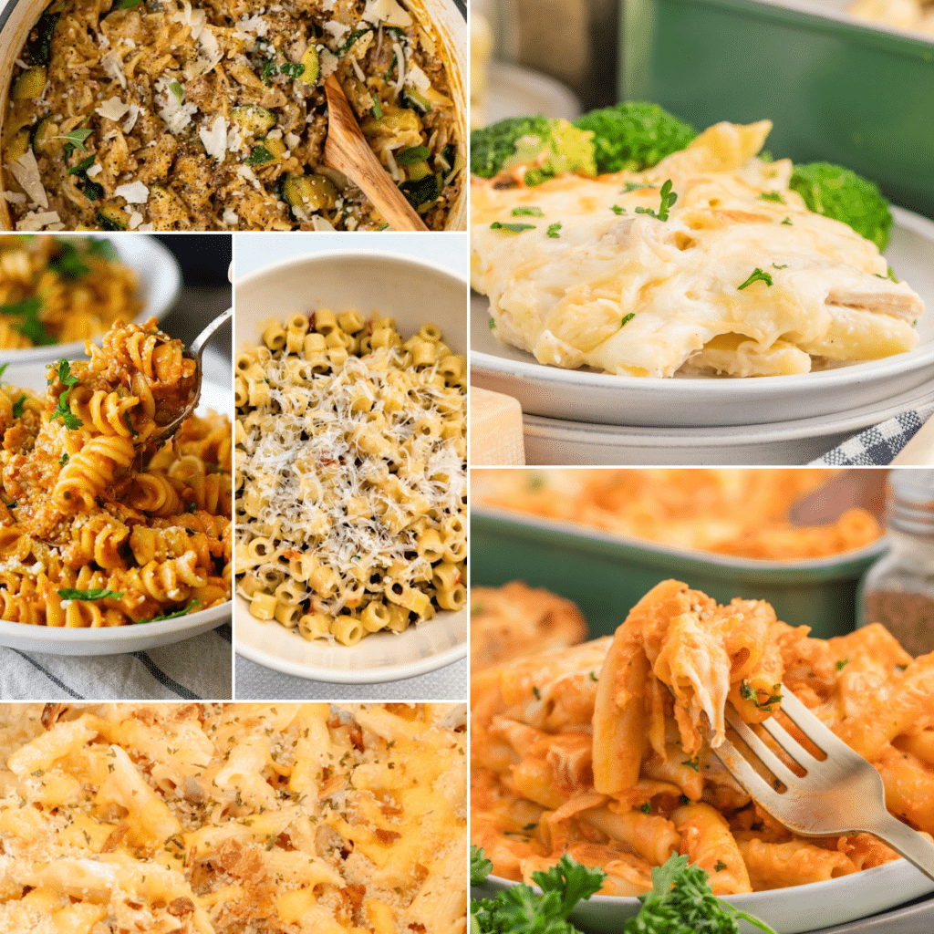 collage of one pot cheesy pasta recipes