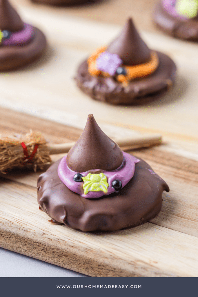 close up of finished witch hat cookie
