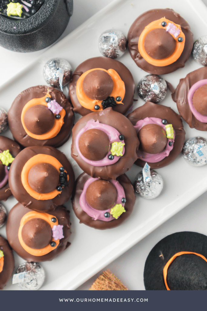 stack of no bake Oreo witches hat cookies