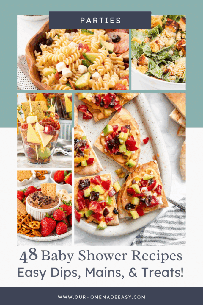 collage of baby shower finger foods with text