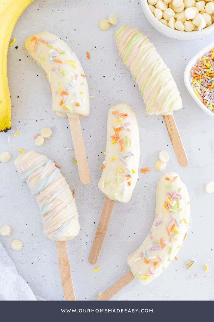 finished banana pops on baking tray