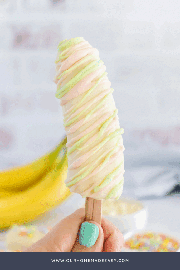 white chocolate covered banana on stick