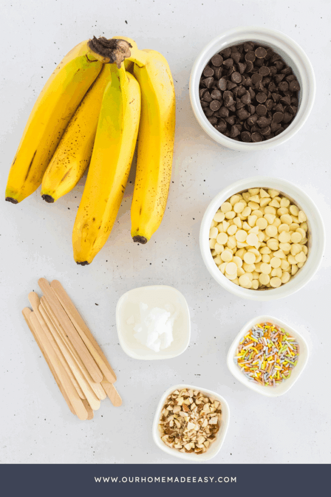 chocolate banana pops ingredients lying on countertop