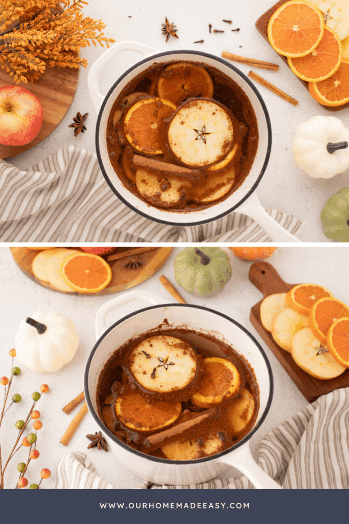 collage of finished autumnal simmer pot clean scent recipes