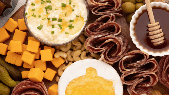 whipped ricotta dip on charcuterie board