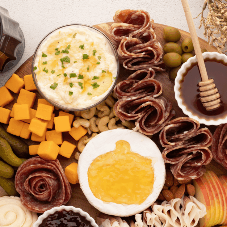 whipped ricotta dip on charcuterie board