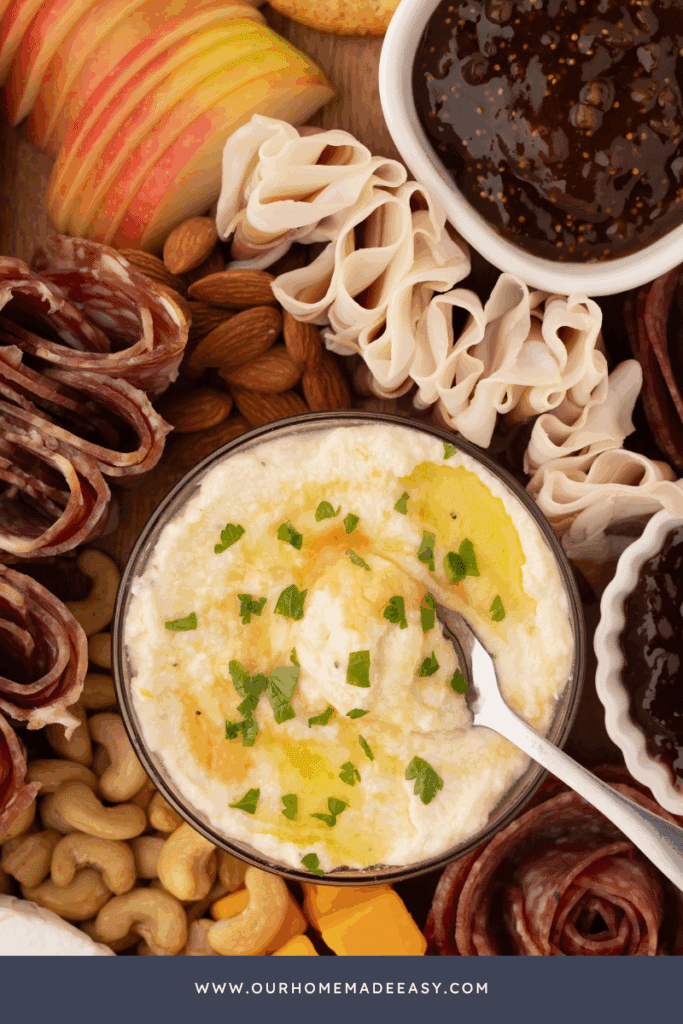 spoon in the honey ricotta dip